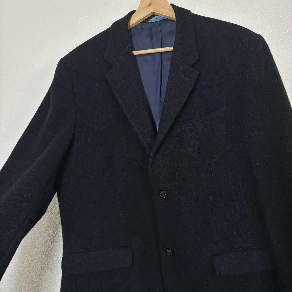Massimo Dutti Sport Coat Blazer Mens 44 Blue Extrafine Wool Herringbone Tweed